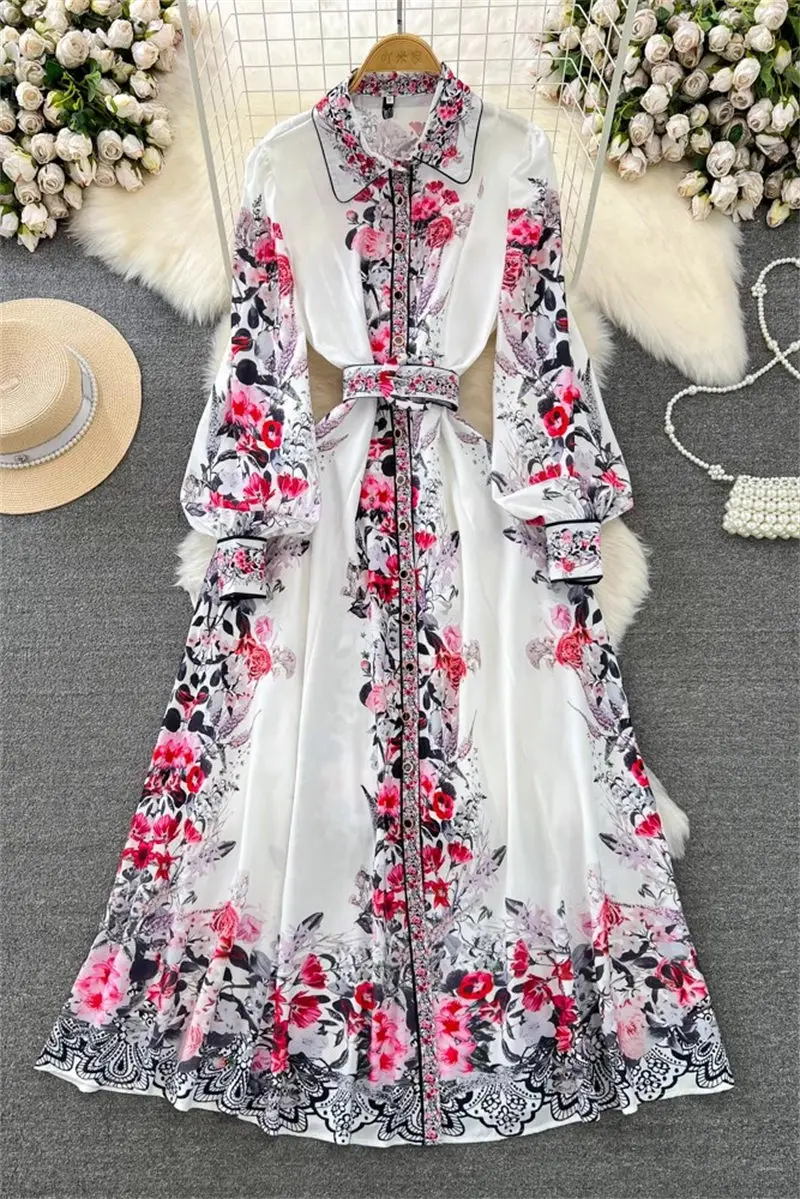 Spring And Autumn Elegant Women Long Dress Lantern Sleeve Lapel Slim Single Breasted Positioned Printed Shirt Maxi Dress Z4193
Spring And Autumn Elegant Women Long Dress Lantern Sleeve Lapel Slim Single Breasted Positioned Printed Shirt Maxi Dress Z4193