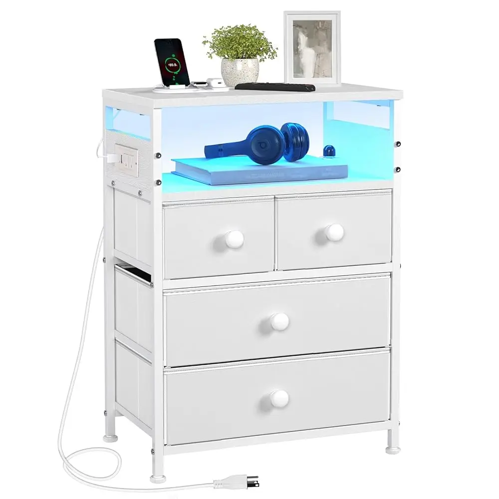 Nightstand With Charging Station And Led Light, Tall Brown Night Stand With 4 Drawers And 2-Tier Shelf, Modern End Table With
Nightstand With Charging Station And Led Light, Tall Brown Night Stand With 4 Drawers And 2-Tier Shelf, Modern End Table With