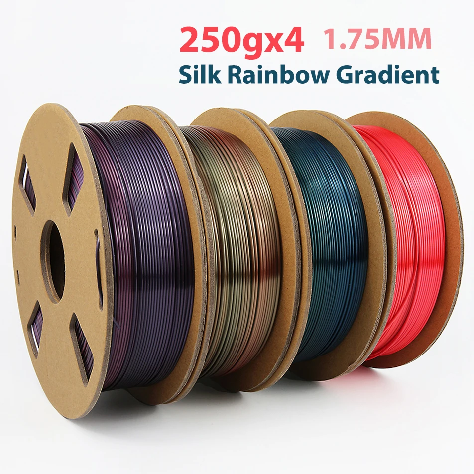 250Gx4 PLA Silk Rainbow Gradient 3D Printer Filament Luster Printing Materials Multicolor Two color gradient Material 1.75MM
250Gx4 PLA Silk Rainbow Gradient 3D Printer Filament Luster Printing Materials Multicolor Two color gradient Material 1.75MM