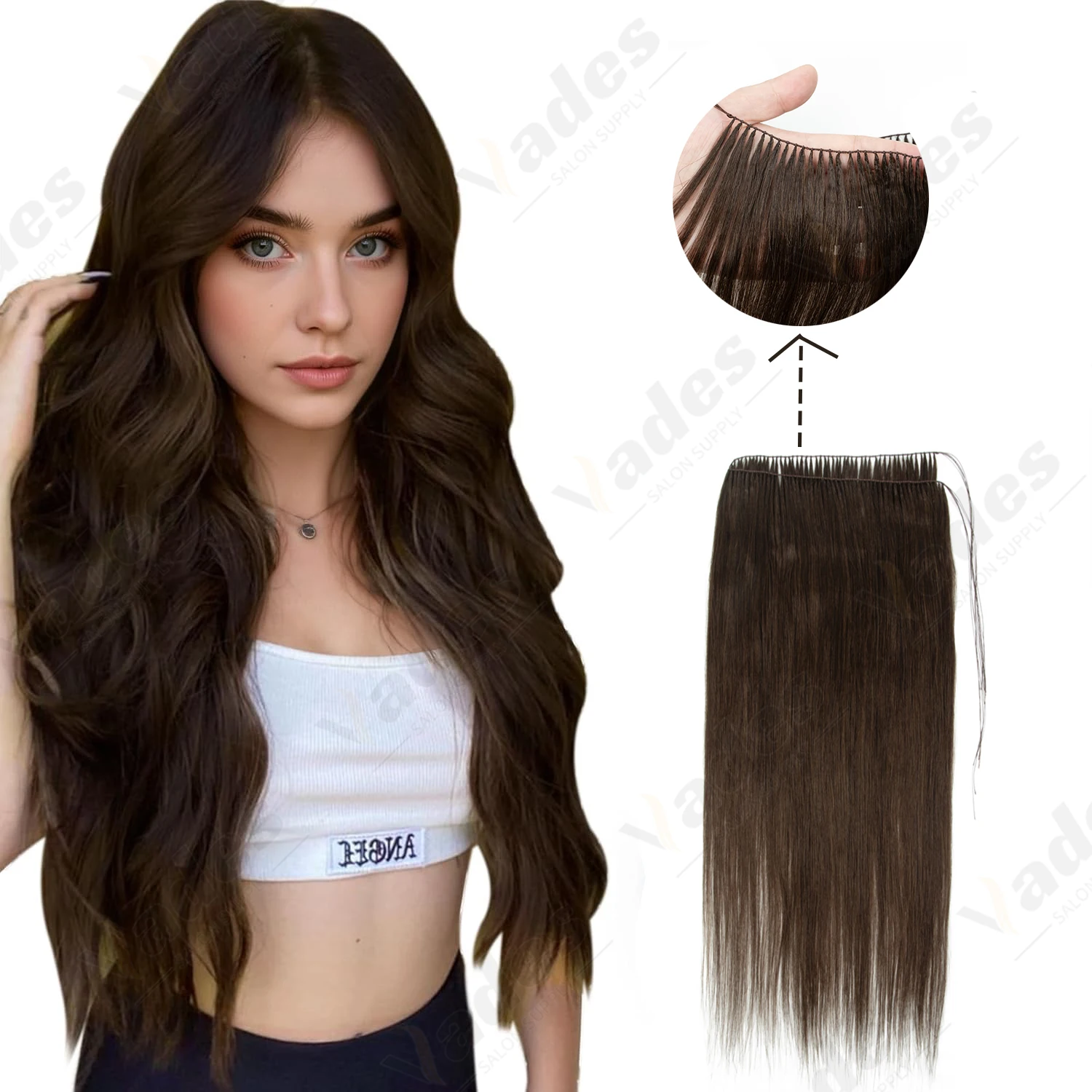 Invisible Micro rings Hair Extension Weft Fish Line Hair Extensions Full Head Remy Human Hair Clip ins 100 Strands 40-70G