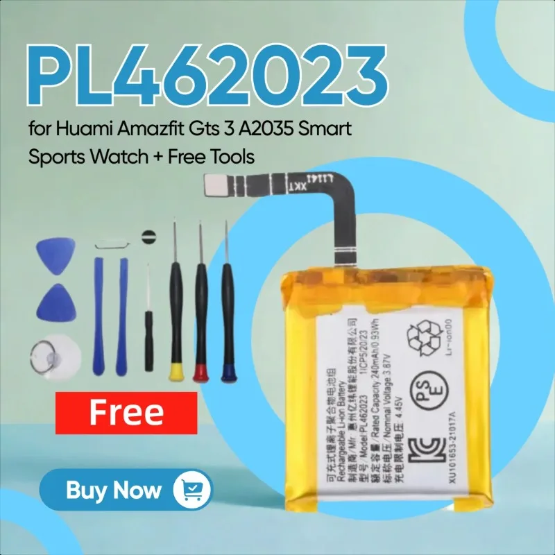 240mAh PL462023 Polymer Li-Ion Battery Cell for Huami Amazfit Gts 3 A2035 Smart Sports Watch + Free Tools
240mAh PL462023 Polymer Li-Ion Battery Cell for Huami Amazfit Gts 3 A2035 Smart Sports Watch + Free Tools