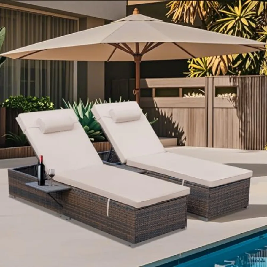 Outdoor Rattan Chaise Lounge Set of 2, PE Wicker Patio Reclining Sunbathing Chaise Lounge Chairs with Cushions, Head Pillows, S
Outdoor Rattan Chaise Lounge Set of 2, PE Wicker Patio Reclining Sunbathing Chaise Lounge Chairs with Cushions, Head Pillows, S