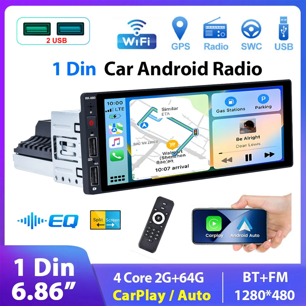 Android Car Stereo Radio 1 Din 2+64G 6.9“ Wireless CarPlay/Android Auto Bluetooth WIFI GPS FM Radio Receiver Car MP5 Player
Android Car Stereo Radio 1 Din 2+64G 6.9“ Wireless CarPlay/Android Auto Bluetooth WIFI GPS FM Radio Receiver Car MP5 Player