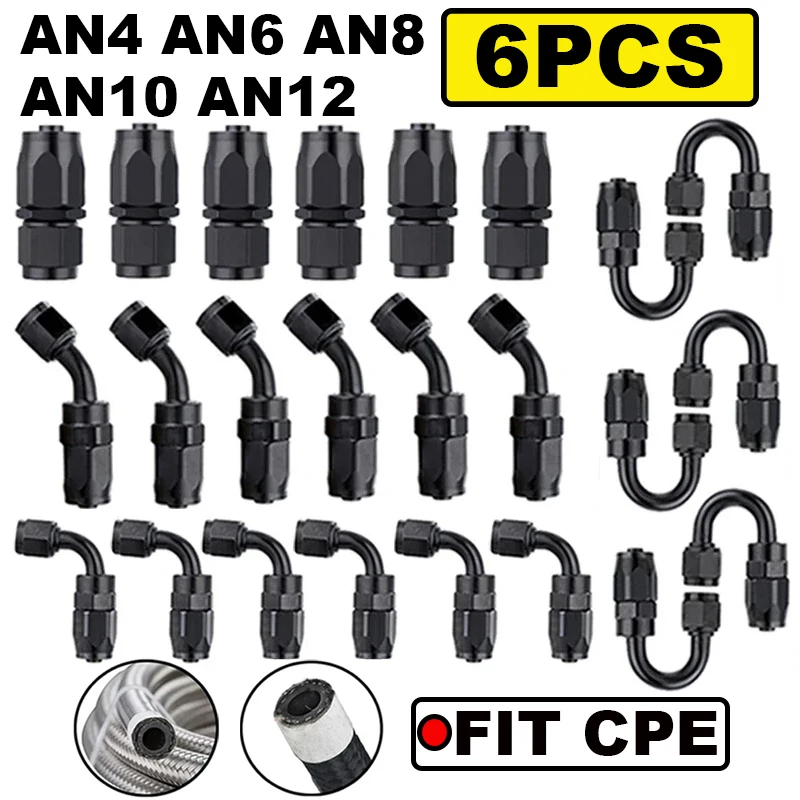 6X Universal AN4 AN6 AN8 AN10 AN12 Straight 45 90 120 180 Degree Oil Fuel Swivel Hose End Fitting Oil Hose End Adaptor Kit Black
6X Universal AN4 AN6 AN8 AN10 AN12 Straight 45 90 120 180 Degree Oil Fuel Swivel Hose End Fitting Oil Hose End Adaptor Kit Black