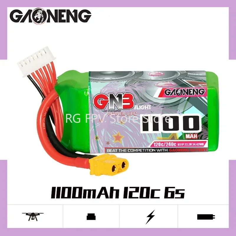 Original Gaoneng GNB 6S 22.2V 1100MAH 120C Lipo Battery For FPV Light Weight New Model High C rate Rechargeable 6S 22.2V Battery
Original Gaoneng GNB 6S 22.2V 1100MAH 120C Lipo Battery For FPV Light Weight New Model High C rate Rechargeable 6S 22.2V Battery