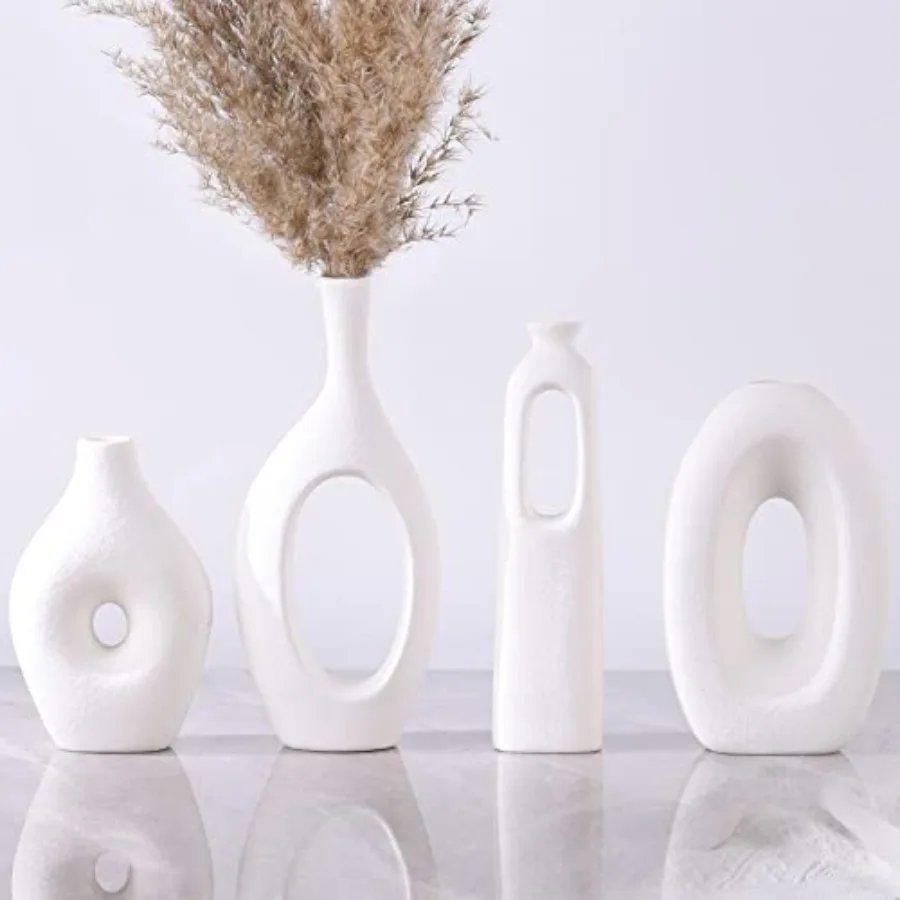 Ceramic Vase of 4 - Round Hollow Boho Vases for Pampas Grass and Flowers Decor Modern Minimalist Small Vases for Living Room Be
Ceramic Vase of 4 - Round Hollow Boho Vases for Pampas Grass and Flowers Decor Modern Minimalist Small Vases for Living Room Be