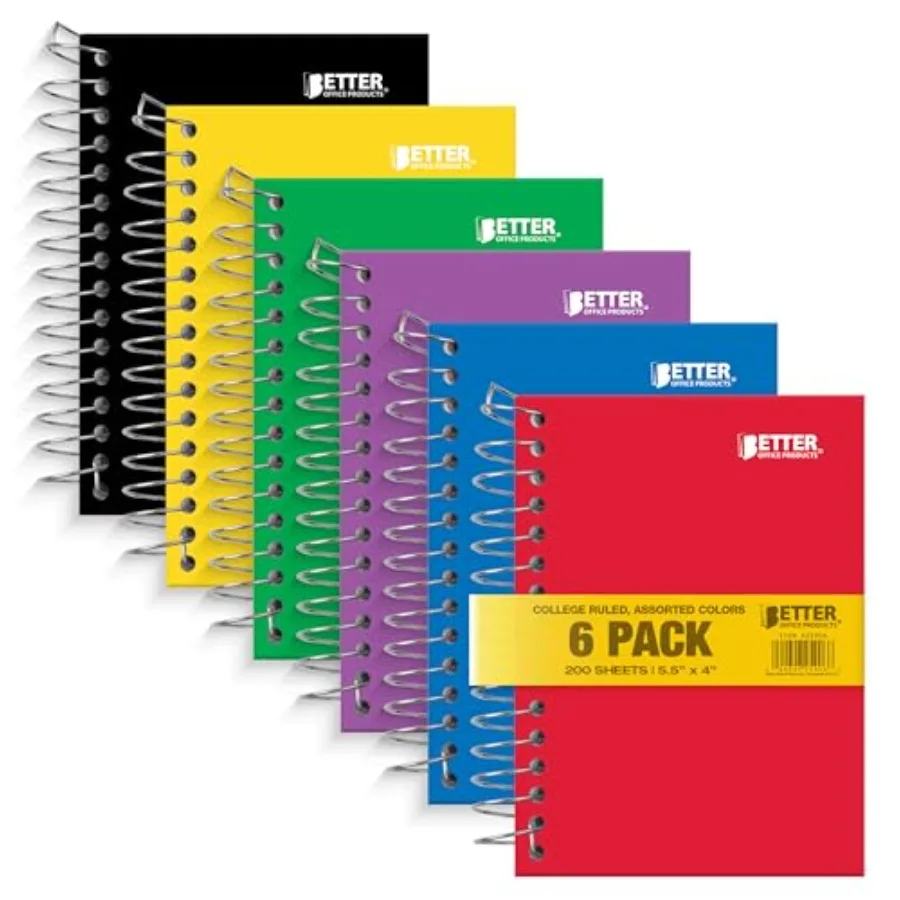 Fat Book Spiral Notebooks, 6 Pack, Small Notebooks with Poly Plastic Covers, 5.5 x 4 inches, 1-Subject, College Rule, 200 Sheet
Fat Book Spiral Notebooks, 6 Pack, Small Notebooks with Poly Plastic Covers, 5.5 x 4 inches, 1-Subject, College Rule, 200 Sheet