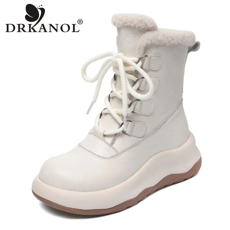 DRKANOL Fashion Women Snow Boots Winter Warm Thick Bottom Wedges Heel Chunky Platform Genuine Leather Plush Mid Calf Boots Beige
DRKANOL Fashion Women Snow Boots Winter Warm Thick Bottom Wedges Heel Chunky Platform Genuine Leather Plush Mid Calf Boots Beige