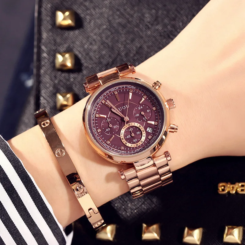 Новые многофункциональные роскошные модные женские часы с большим циферблатом из розового золота со стальным ремешком и несколькими стрелками. Изысканные женские наручные часы
Новые многофункциональные роскошные модные женские часы с большим циферблатом из розового золота со стальным ремешком и несколькими стрелками. Изысканные женские наручные часы