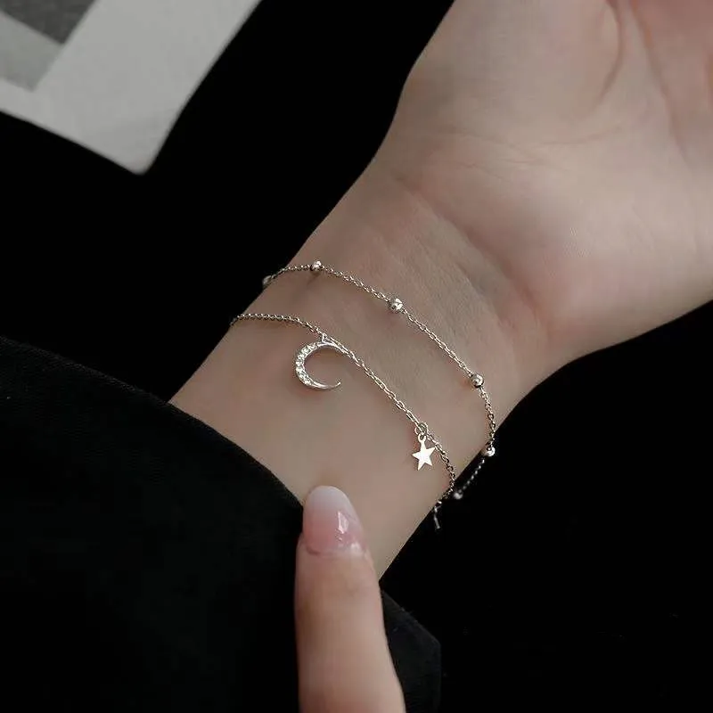 925 Sterling Silver New Double Layer Star Moon Bracelet for Women Fashionable Fine Jewelry Accessories Gifts
925 Sterling Silver New Double Layer Star Moon Bracelet for Women Fashionable Fine Jewelry Accessories Gifts