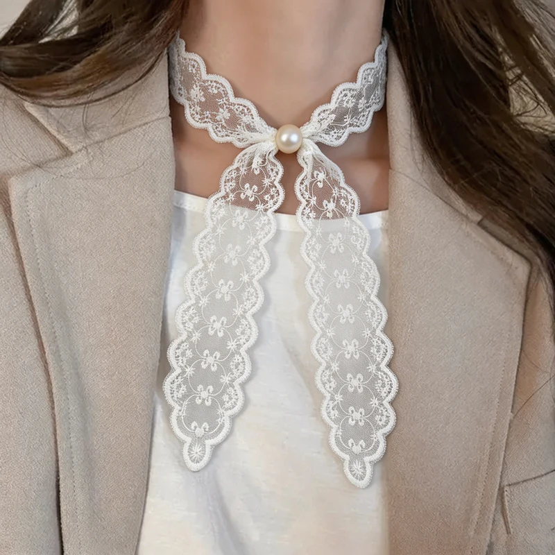 Lace Embroidered Skinny Scarf with Pearl Buckle Sheer Mesh Neckerchief Multi-use Hair Scarf Bag Handle Wrap for Fesitival Gift
Lace Embroidered Skinny Scarf with Pearl Buckle Sheer Mesh Neckerchief Multi-use Hair Scarf Bag Handle Wrap for Fesitival Gift