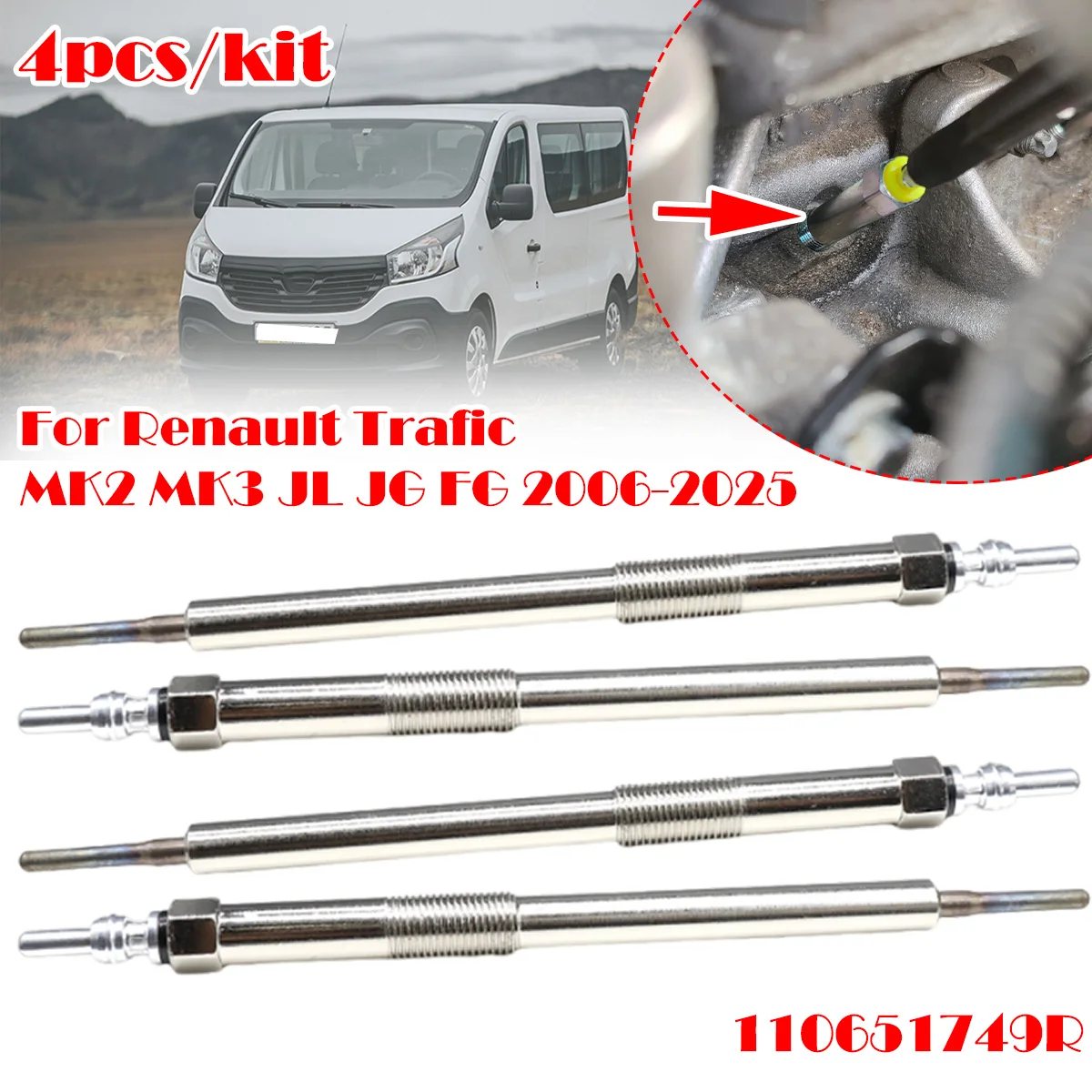 4PC Diesel Heater Nickel Plating Glow Plugs 4.5V For Renault Trafic MK2 MK3 JL JG FG 2006-2025 1.6 2.0 dCi 110651749R 6221590001
4PC Diesel Heater Nickel Plating Glow Plugs 4.5V For Renault Trafic MK2 MK3 JL JG FG 2006-2025 1.6 2.0 dCi 110651749R 6221590001