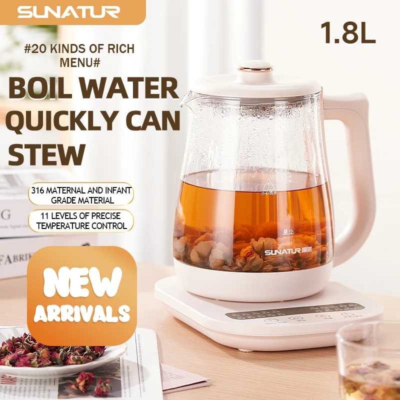 SUNATUR Kettles Electric Glass 220V Multifunction Health Pot Milk Fruit Tea Coffee Water 800W 24-hour Heat Preservation
SUNATUR Kettles Electric Glass 220V Multifunction Health Pot Milk Fruit Tea Coffee Water 800W 24-hour Heat Preservation
