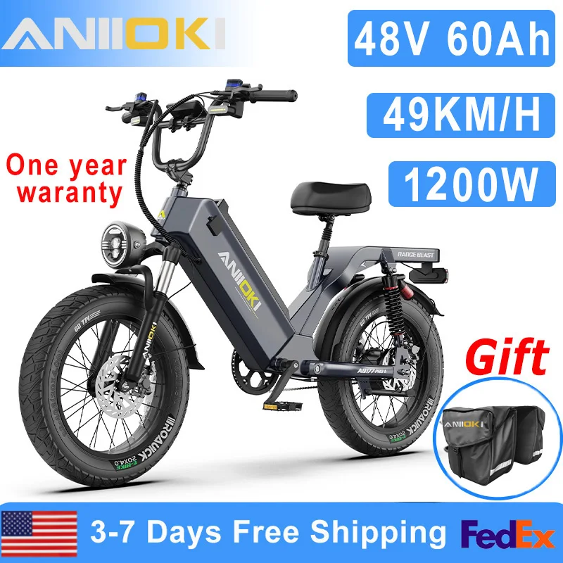 ANIIOKI Electric bike AQ177 Pro Max 1200W Peak Motor 48V 60Ah Battery 31mph Electric Bicycle Fat Tires 20"*4" Adult Ebike
ANIIOKI Electric bike AQ177 Pro Max 1200W Peak Motor 48V 60Ah Battery 31mph Electric Bicycle Fat Tires 20"*4" Adult Ebike