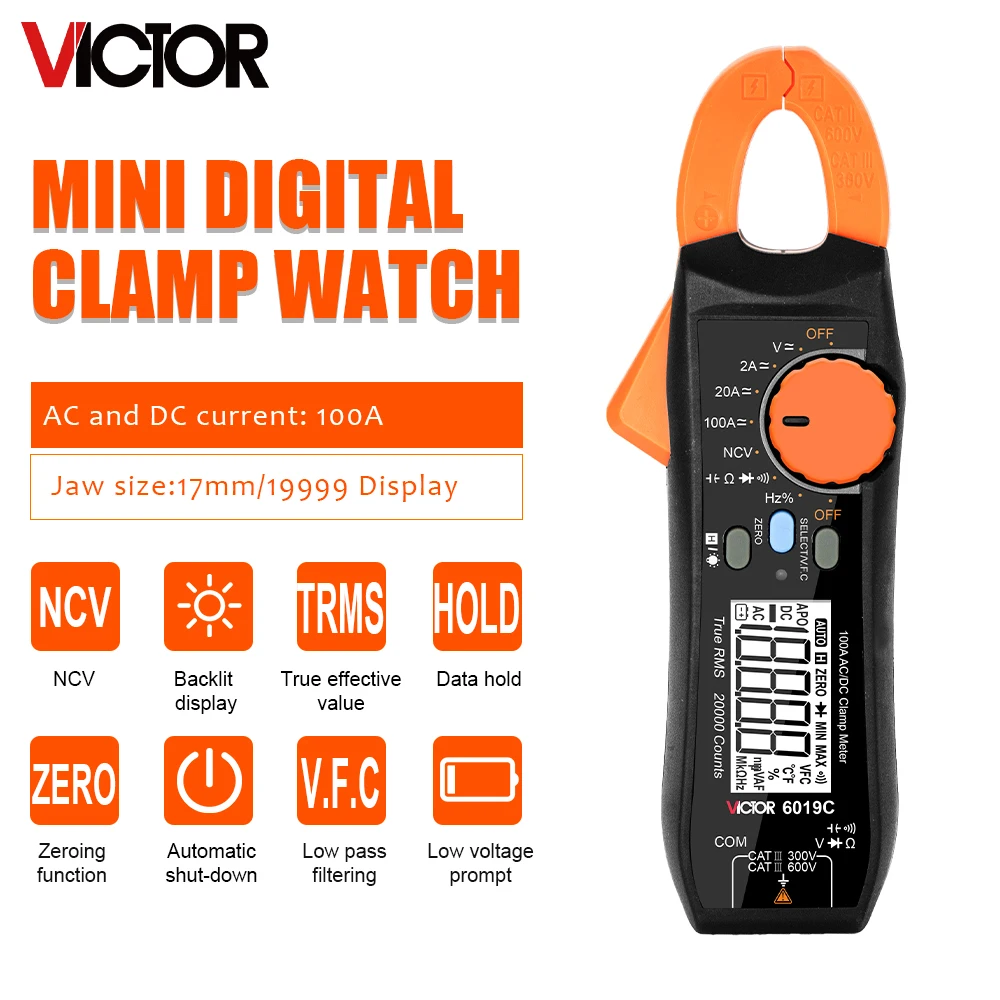 Victor6019C Digital Clamp meter Auto-Range Repair True RMS Multimeter Live Check NCV Frequency Temperature Capacitor Ohm Tester
Victor6019C Digital Clamp meter Auto-Range Repair True RMS Multimeter Live Check NCV Frequency Temperature Capacitor Ohm Tester