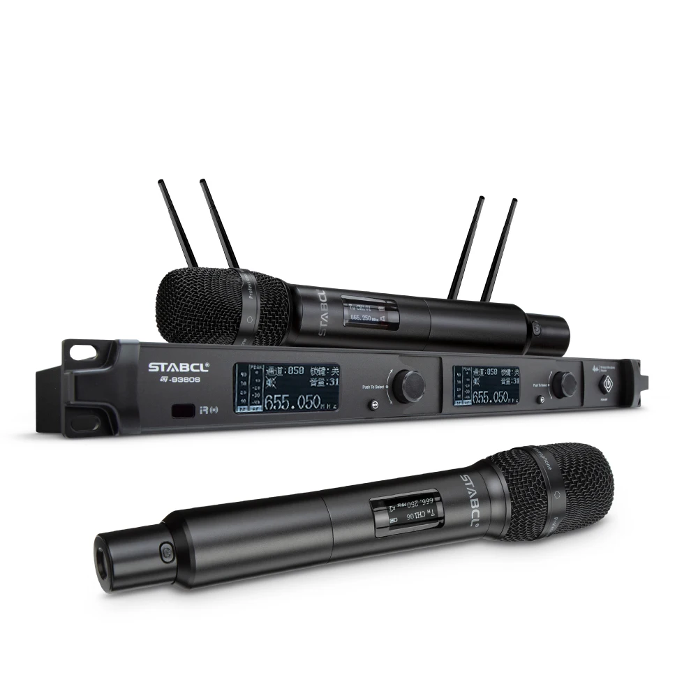 ST-9380S 2 Channel Wireless Microphone Professional Stage Performance Cordless Church Mic Uhf Wireless Microphone
ST-9380S 2 Channel Wireless Microphone Professional Stage Performance Cordless Church Mic Uhf Wireless Microphone