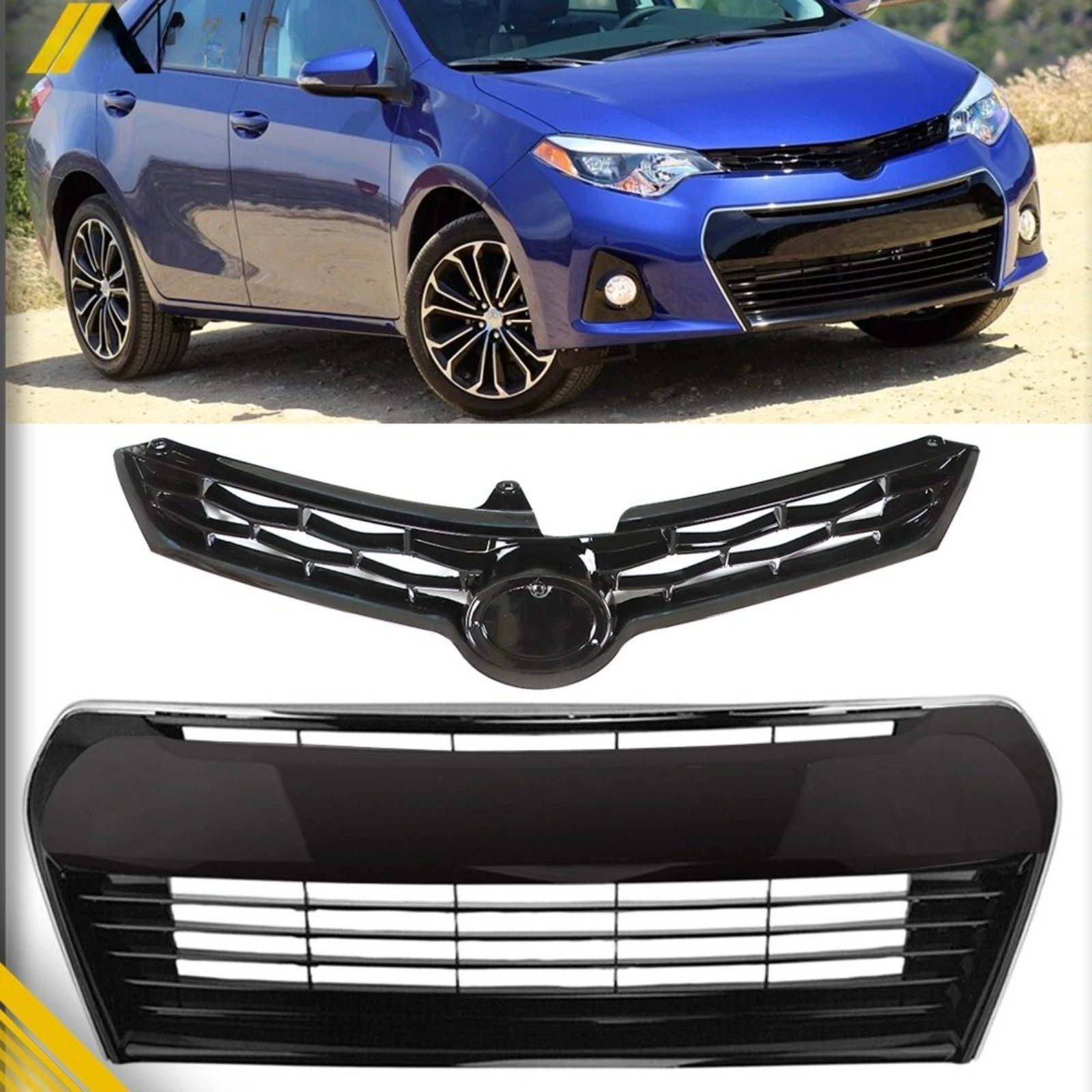 2PCS Gloss Black Front Bumper Upper+Lower Grille For Toyota Corolla S 2014-2016
2PCS Gloss Black Front Bumper Upper+Lower Grille For Toyota Corolla S 2014-2016