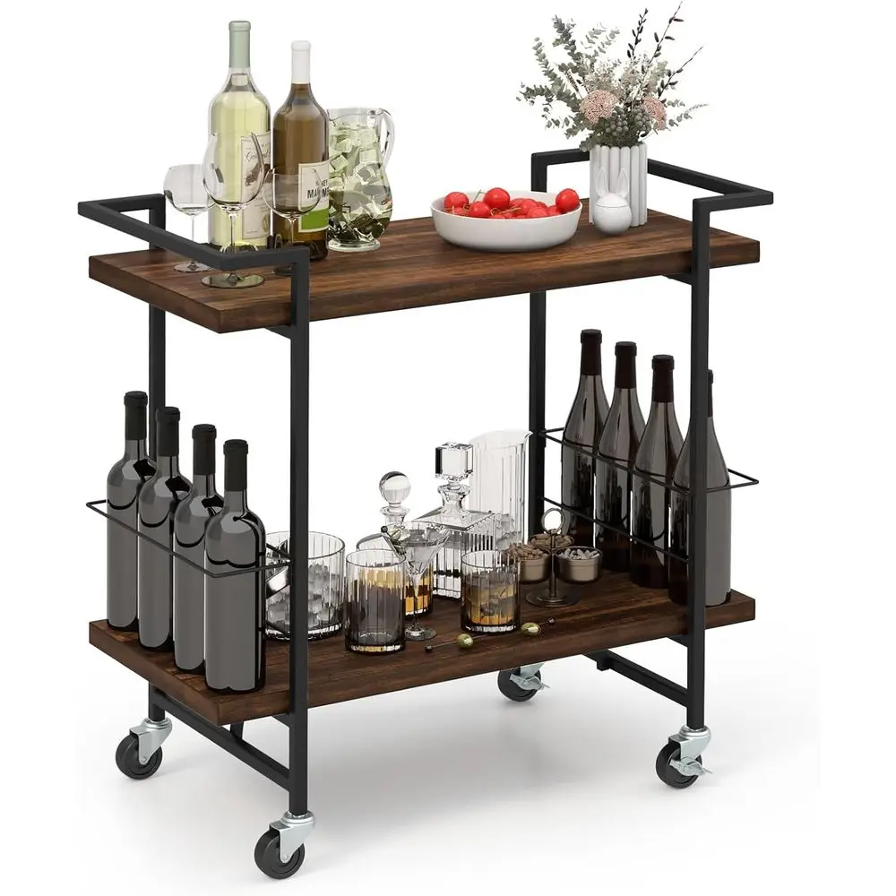 2-Tier Lockable Wheel Kitchen Cart with Guardrail - Serving and Storage for Home Bar, Dining, Living Rooms
2-Tier Lockable Wheel Kitchen Cart with Guardrail - Serving and Storage for Home Bar, Dining, Living Rooms