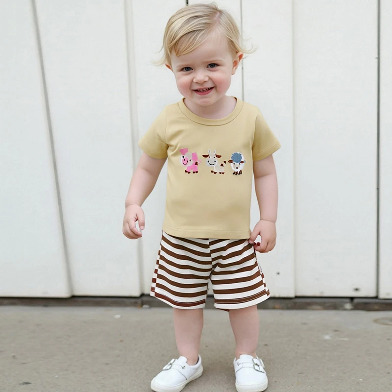 Adorable Toddler Boys Farm Animal Print Short Sleeve T-Shirt and Striped Shorts Set for Summer Outfits - 2 Piece Cute Clothing
Adorable Toddler Boys Farm Animal Print Short Sleeve T-Shirt and Striped Shorts Set for Summer Outfits - 2 Piece Cute Clothing