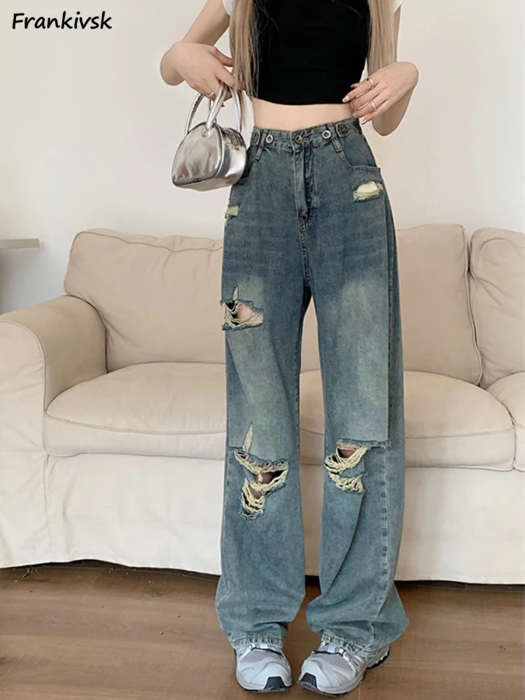 Hole Jeans Women Frayed Vintage Elegant Streetwear European Style Retro Loose High Waist Fashion All-match Leisure Full Length
Hole Jeans Women Frayed Vintage Elegant Streetwear European Style Retro Loose High Waist Fashion All-match Leisure Full Length