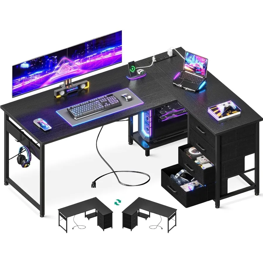 L-образный стол с 4-ярусными ящиками, 53 игровых столов с розетками, USB-реверсивный L-образный компьютерный стол с подставкой для процессора
L-образный стол с 4-ярусными ящиками, 53 игровых столов с розетками, USB-реверсивный L-образный компьютерный стол с подставкой для процессора