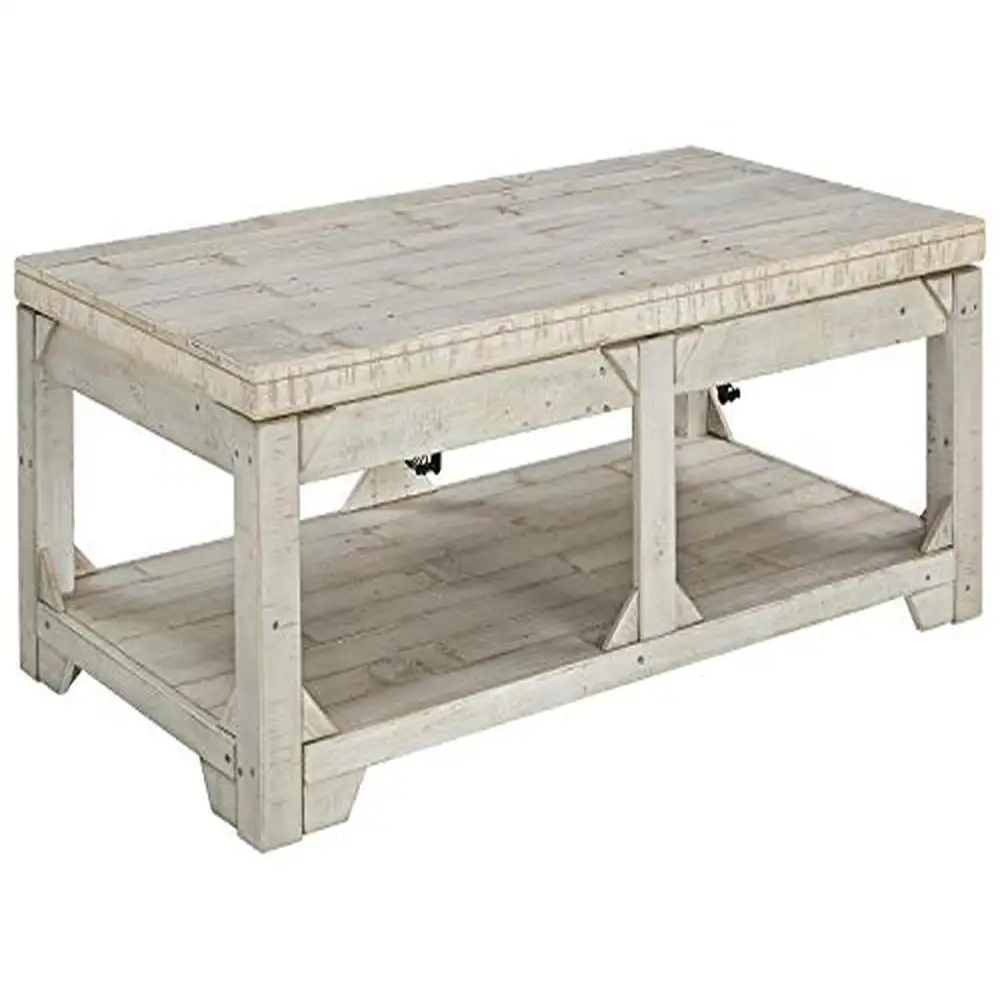 Farmhouse Lift Top Coffee Table Wood Effect Open Shelf Triangle Accents Country Chic Rustic Design 48" Whitewash 26" D x 18" H
Farmhouse Lift Top Coffee Table Wood Effect Open Shelf Triangle Accents Country Chic Rustic Design 48" Whitewash 26" D x 18" H
