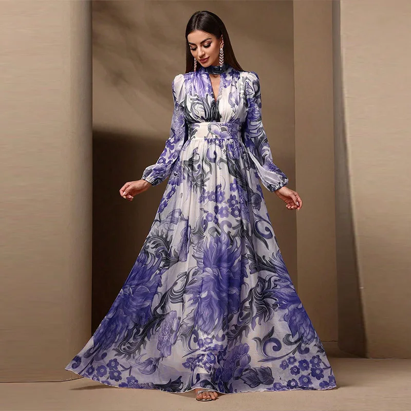 Banquet pendulum long dress fashion printing lantern sleeves waist dress high-end temperament classic luxury women's clothing
Banquet pendulum long dress fashion printing lantern sleeves waist dress high-end temperament classic luxury women's clothing