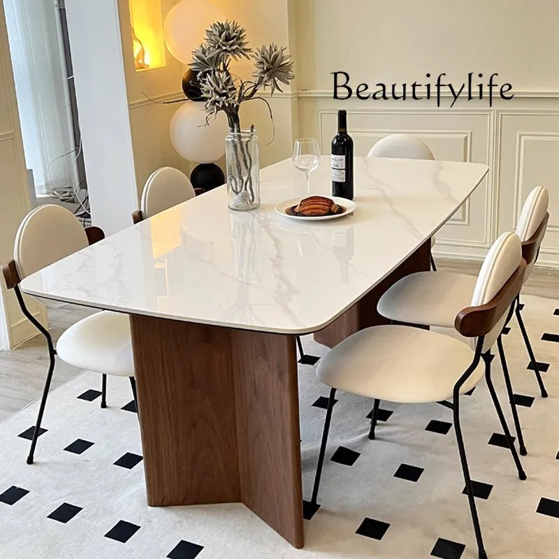 French solid wood rock slab dining table and chair combination small apartment rectangular modern simple wabi sandy wind
French solid wood rock slab dining table and chair combination small apartment rectangular modern simple wabi sandy wind