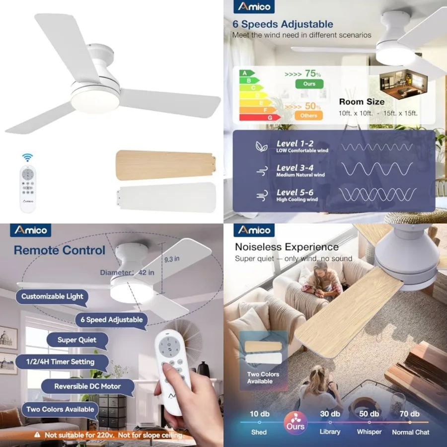 Ceilg Fans with Lights, Low Profile Ceiling Fan with Light and Remote Control, Flush Mount, Reversible, 3CCT, Dimmable, Noisele
Ceilg Fans with Lights, Low Profile Ceiling Fan with Light and Remote Control, Flush Mount, Reversible, 3CCT, Dimmable, Noisele