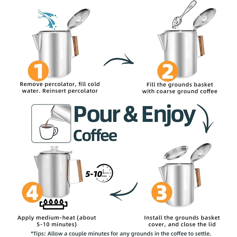 A36T-Coffee Pot Stovetop Coffee Maker Percolator Campfire Coffee Pot Stainless Steel Coffee Pot Outdoors 12 Cup
A36T-Coffee Pot Stovetop Coffee Maker Percolator Campfire Coffee Pot Stainless Steel Coffee Pot Outdoors 12 Cup