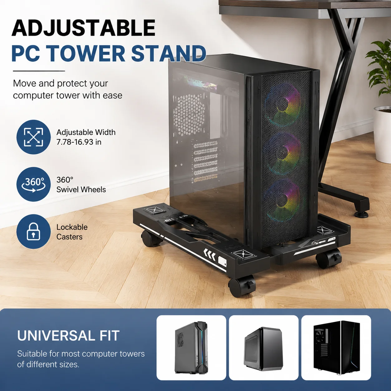 Adjustable Mobile PC Tower Stand with Wheels under Desk CPU Holder Adjustable Stable Mobile Computer Host Stand for Home Office
Adjustable Mobile PC Tower Stand with Wheels under Desk CPU Holder Adjustable Stable Mobile Computer Host Stand for Home Office