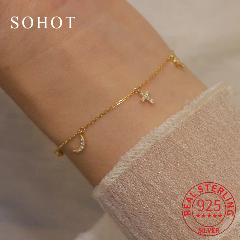 Real 925 Sterling Silver 14k Gold Star Moon Roud Bead Charm Bracelet for Women Ajustable Fine Jewelry Light Luxury Accessories
Real 925 Sterling Silver 14k Gold Star Moon Roud Bead Charm Bracelet for Women Ajustable Fine Jewelry Light Luxury Accessories