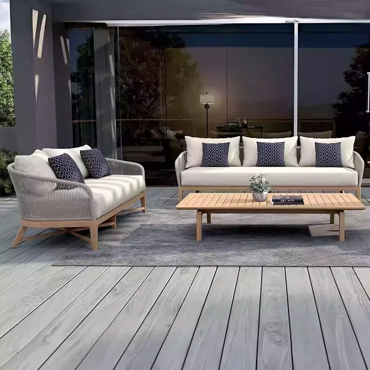 # Courtyard Garden Outdoor Teak Sofa Resorts All-weather Waterproof Wooden Furniture Patio Villa Balcony Rope Weaving Set
# Courtyard Garden Outdoor Teak Sofa Resorts All-weather Waterproof Wooden Furniture Patio Villa Balcony Rope Weaving Set