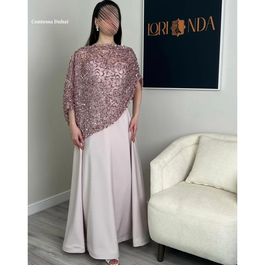 Contessa Customized Prom Dress robes de soirée Evening Dresses Dusty Pink Beaded Cape A Line Long Formal Gown For Women 2026
Contessa Customized Prom Dress robes de soirée Evening Dresses Dusty Pink Beaded Cape A Line Long Formal Gown For Women 2026