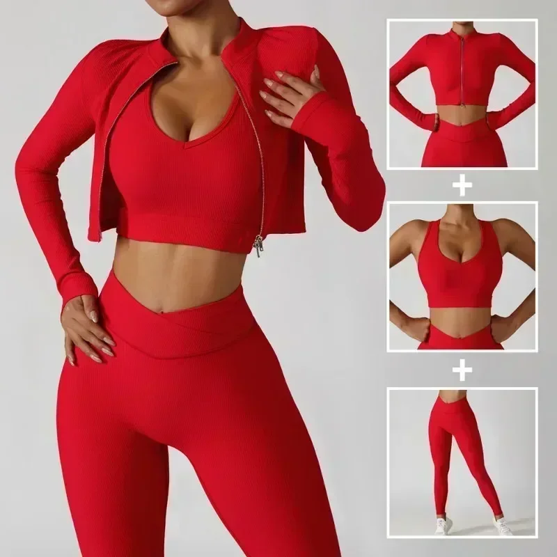 Jacket Sports Bra Leggings 3 Piece Set Women's Tracksuit, training and exercise Workout Gym Push Up Yoga Sportswear Suit Fitness
Jacket Sports Bra Leggings 3 Piece Set Women's Tracksuit, training and exercise Workout Gym Push Up Yoga Sportswear Suit Fitness