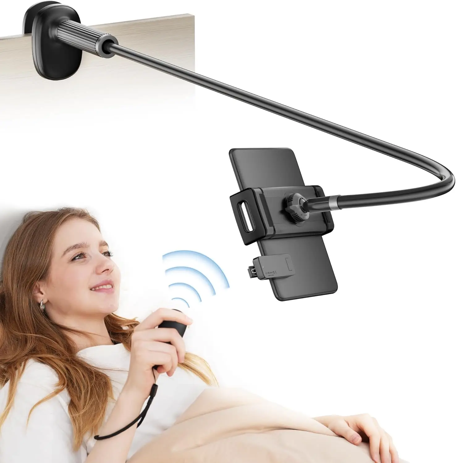 Flexible Gooseneck Kindle Holder with Remote Page Turner for Bed and Desk Reading, Tablet Mount for iPhones
Flexible Gooseneck Kindle Holder with Remote Page Turner for Bed and Desk Reading, Tablet Mount for iPhones