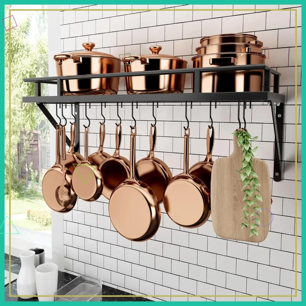 Настенная кухонная полка для кастрюль и сковородок 30 дюймов с крючками, матовый черный органайзер для хранения посуды
Настенная кухонная полка для кастрюль и сковородок 30 дюймов с крючками, матовый черный органайзер для хранения посуды