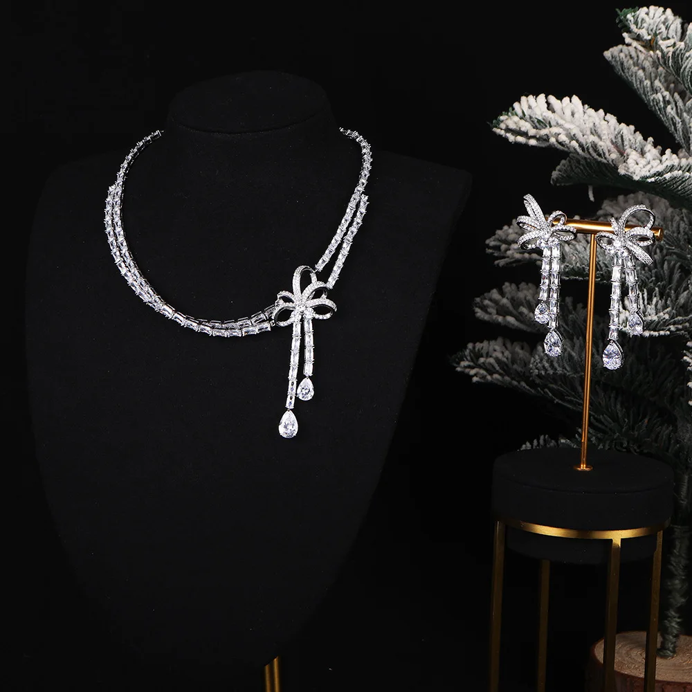 HIBRIDE 2 Pcs Light Luxury Bow Fine Pretty Necklace Earrings Jewellery Set Saudi Daily Party Prom Wedding Gift Dress S-739
HIBRIDE 2 Pcs Light Luxury Bow Fine Pretty Necklace Earrings Jewellery Set Saudi Daily Party Prom Wedding Gift Dress S-739