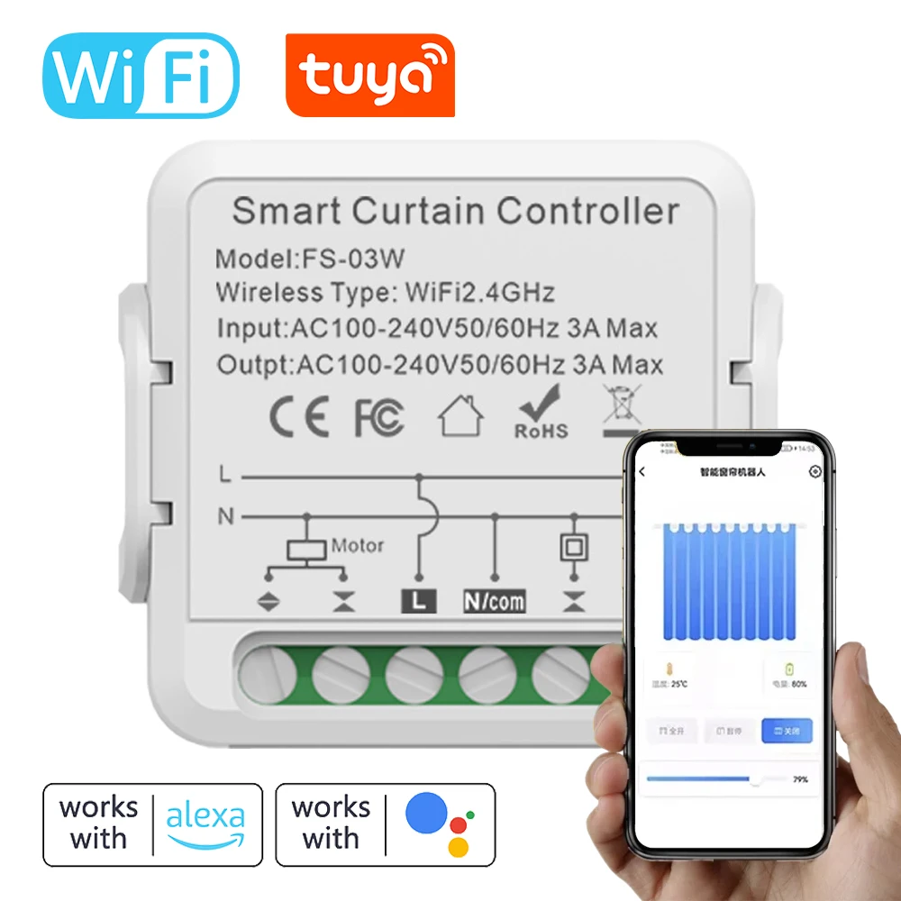 Tuya WiFi Smart Curtain Switch Module Intelligent Electric Rolling Door Controller APP Control Work with Google Home and Alexa
Tuya WiFi Smart Curtain Switch Module Intelligent Electric Rolling Door Controller APP Control Work with Google Home and Alexa