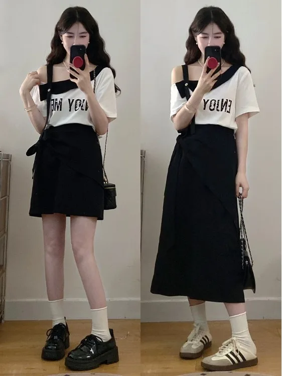 plus Size Asymmetrical Shoulder Top And High Waist Skirt Set Summer Slimming Black Two Piece Women's Fashion Casual Wear
plus Size Asymmetrical Shoulder Top And High Waist Skirt Set Summer Slimming Black Two Piece Women's Fashion Casual Wear