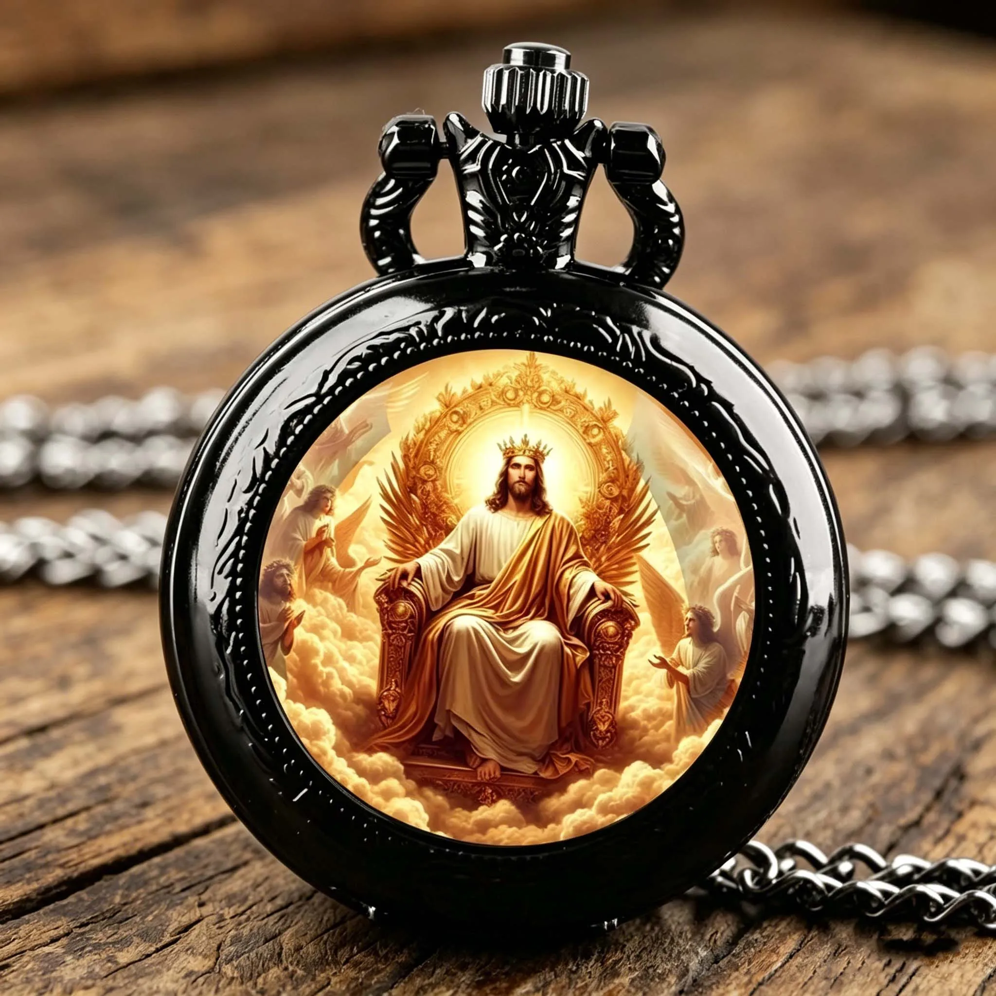 Classic Jesus Design Glass Dome Arabic Numerals Display Quartz Pocket Watch Vintage Pendant Clock for Men Women with Chain
Classic Jesus Design Glass Dome Arabic Numerals Display Quartz Pocket Watch Vintage Pendant Clock for Men Women with Chain