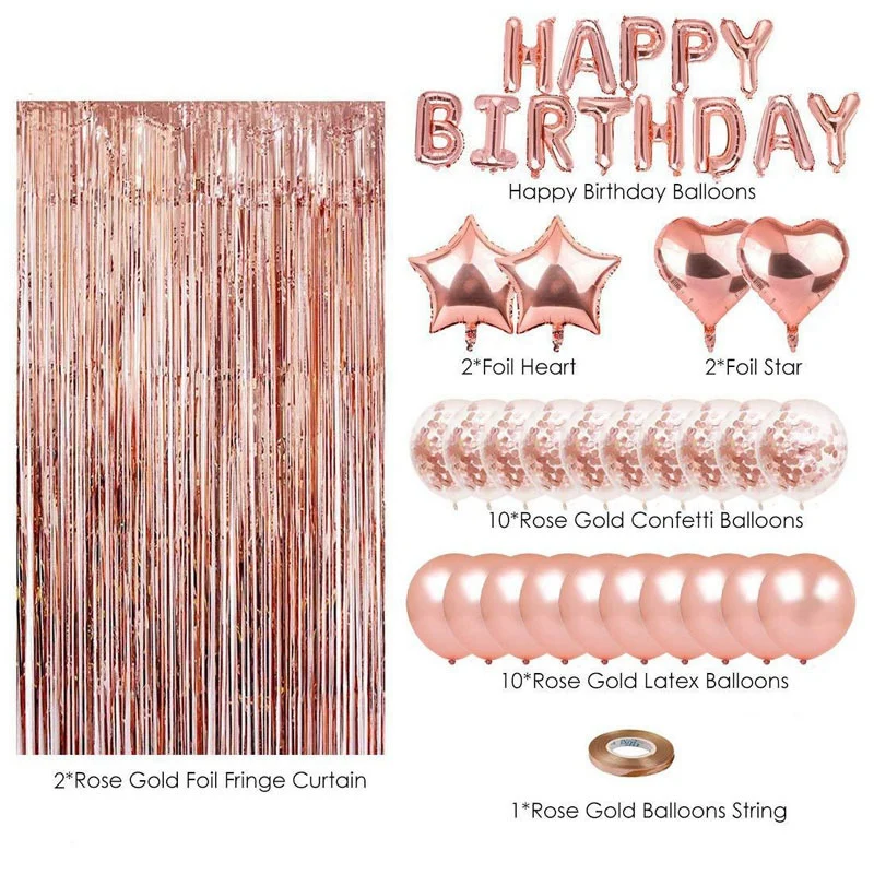 Набор для украшения дня рождения AA94-28Pcs: розовое золото, надпись Happy Birthday, шары, шелковая занавеска-дождик, декор для вечеринки
Набор для украшения дня рождения AA94-28Pcs: розовое золото, надпись Happy Birthday, шары, шелковая занавеска-дождик, декор для вечеринки
