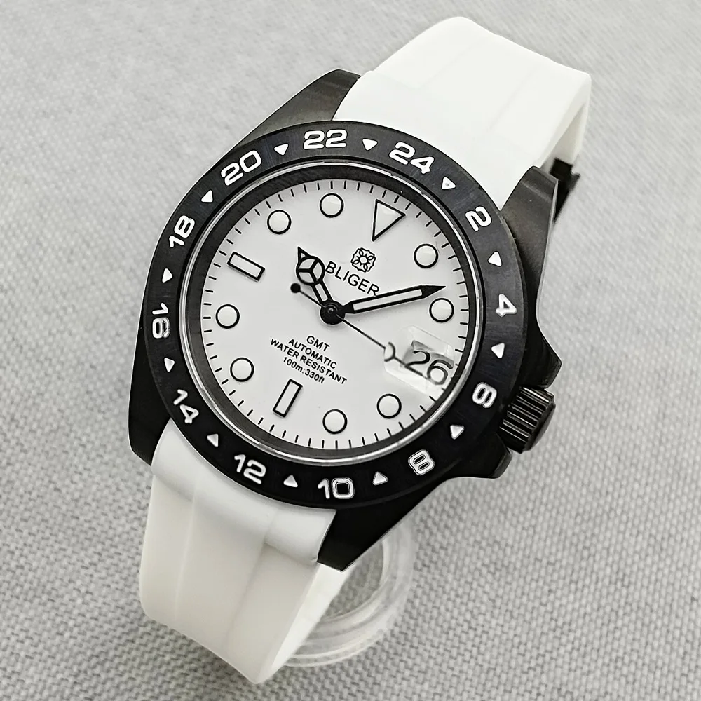 BLIGER 40mm Black PVD Case NH35 Automatic Men Watch Date Magnified Green Luminous Dial Rubber Watch Strap Waterproof
BLIGER 40mm Black PVD Case NH35 Automatic Men Watch Date Magnified Green Luminous Dial Rubber Watch Strap Waterproof