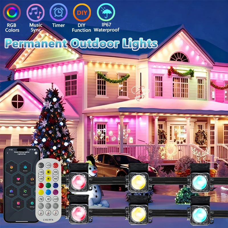 Permanent Outdoor Lights RGB Eaves Lights with Remote APP Control Outdoor Waterproof String Lights for Daily Holiday Roof Decor
Permanent Outdoor Lights RGB Eaves Lights with Remote APP Control Outdoor Waterproof String Lights for Daily Holiday Roof Decor