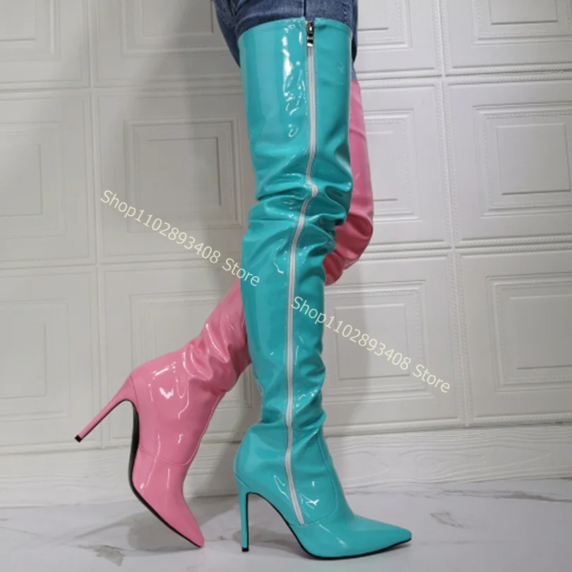 Pointed Toe Splicing Patent Leather Knee Boots Side Zipper Thin high Heels Sexy for Women Spring Shoes 2023 Zapatos Para Mujere
Pointed Toe Splicing Patent Leather Knee Boots Side Zipper Thin high Heels Sexy for Women Spring Shoes 2023 Zapatos Para Mujere