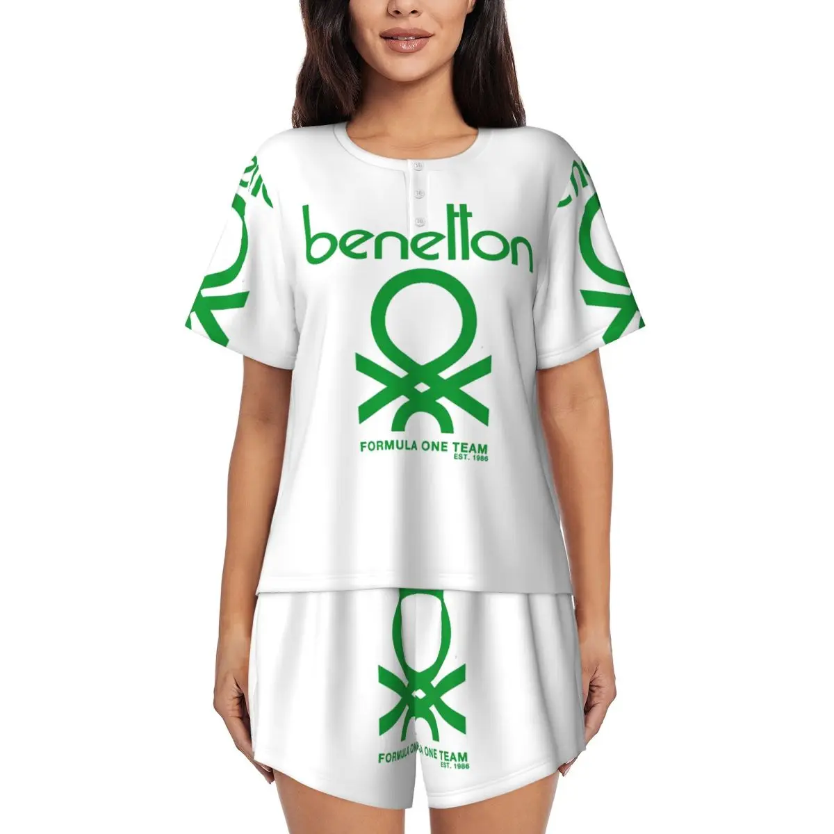 Ночные сорочки Benetton с круглым вырезом и коротким рукавом для сна, женский свободный пижамный комплект с короткими штанами
Ночные сорочки Benetton с круглым вырезом и коротким рукавом для сна, женский свободный пижамный комплект с короткими штанами