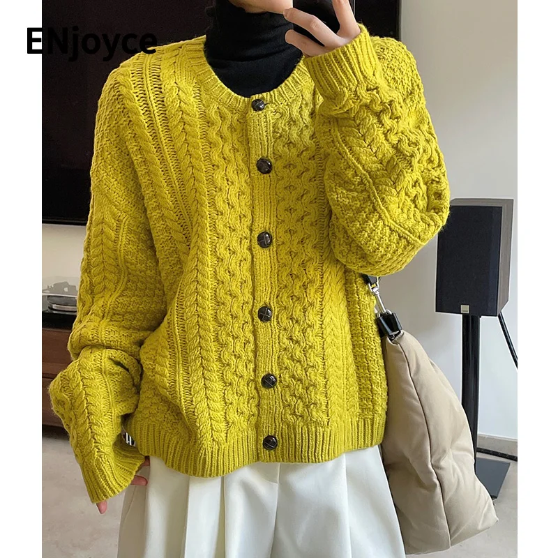 ENjoyce Women Retro Yellow Hemp Pattern Knitted Cardigan Sweater Winter Casual Loose Single Breasted Knitwear Jacket Clothes
ENjoyce Women Retro Yellow Hemp Pattern Knitted Cardigan Sweater Winter Casual Loose Single Breasted Knitwear Jacket Clothes