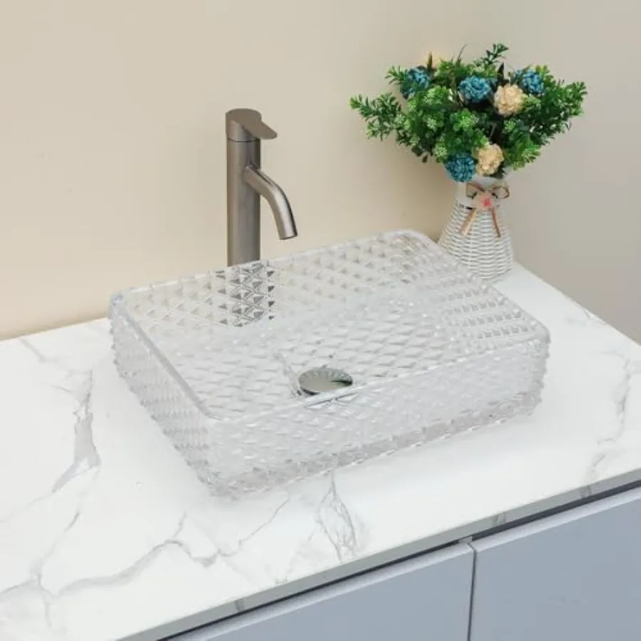 Bathroom Vessel Sink Tempered Glass Bowl Vessel Sink with Pop-up Drain Combo 17-1/2x13 Inch Diamond Rectangular Countertop Bath
Bathroom Vessel Sink Tempered Glass Bowl Vessel Sink with Pop-up Drain Combo 17-1/2x13 Inch Diamond Rectangular Countertop Bath