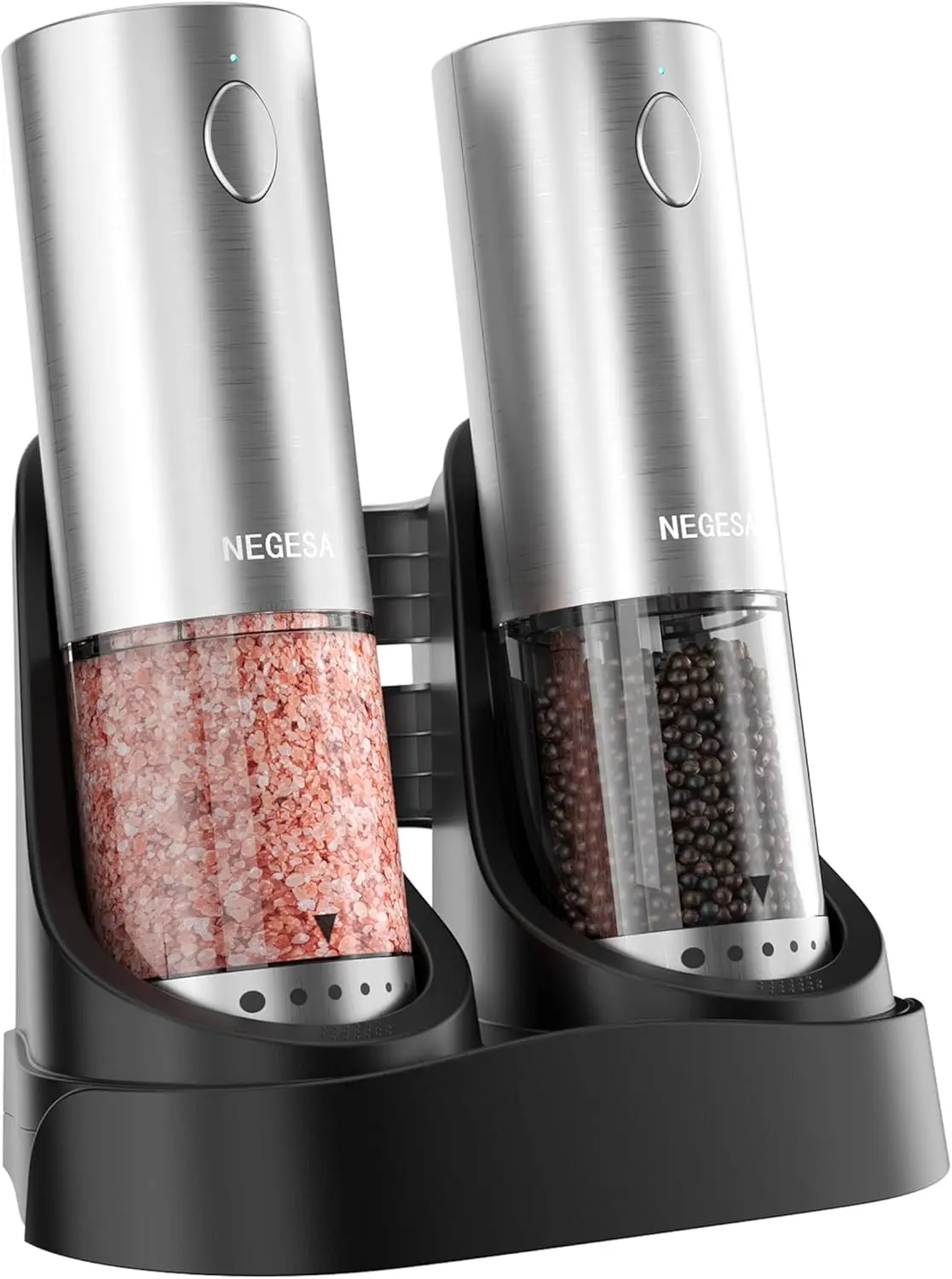 Electric Salt and Pepper Grinder Set with Rechargeable Base - Automatic Refillable Electric Salt and Pepper Shakers with
Electric Salt and Pepper Grinder Set with Rechargeable Base - Automatic Refillable Electric Salt and Pepper Shakers with