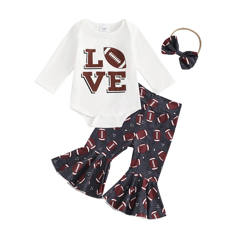 Baby Girl Outfit Football Print Long Sleeve Romper Flared Pants Set 3PCS Infant Spring Fall Clothes
Baby Girl Outfit Football Print Long Sleeve Romper Flared Pants Set 3PCS Infant Spring Fall Clothes